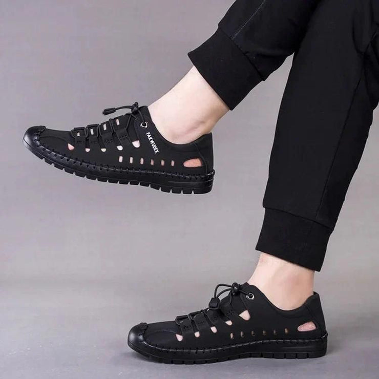 🔥 Men's Genuine Leather Casual Slide Beach Black Sandals 🔥