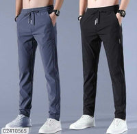 Lycra Track Pants (Grey & Black, S) (Pack of 2)