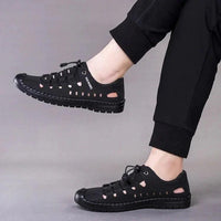 🔥 Men's Genuine Leather Casual Slide Beach Black Sandals  🔥
