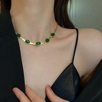 ❤️❤️ Oval Green Crystal Pendant Necklace Set With Bracelet ❤️❤️