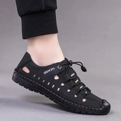 🔥 Men's Genuine Leather Casual Slide Beach Black Sandals  🔥
