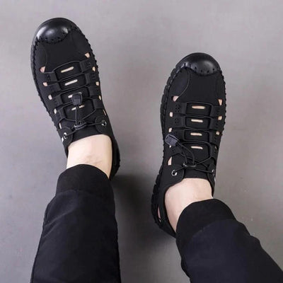 🔥 Men's Genuine Leather Casual Slide Beach Black Sandals  🔥