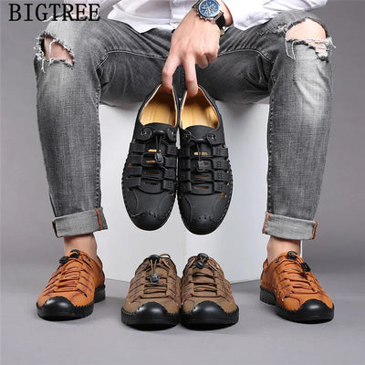 🔥 Men's Genuine Leather Casual Slide Beach Black Sandals  🔥